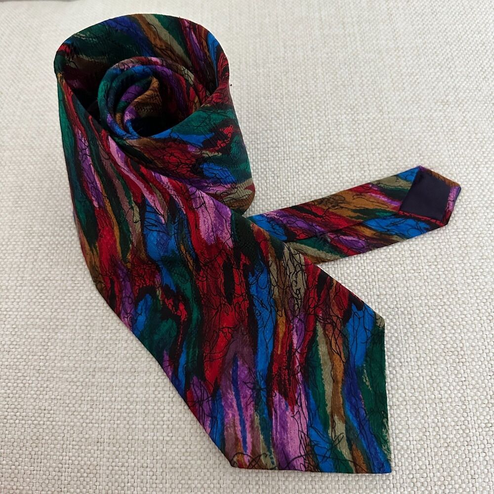 Mens Vintage Silk Tie 100% Silk Geometric Necktie Red/Blue/Green/Pink